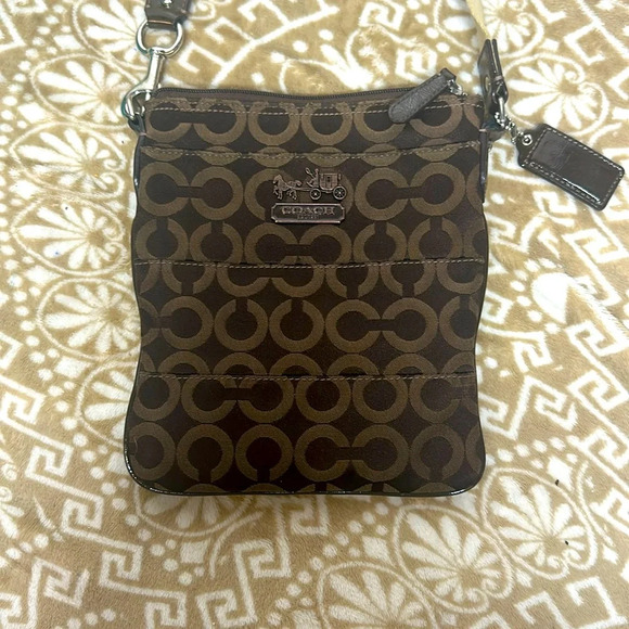 Coach Shoulder Bag Brown Beige Tribeca Op Art 43131 Mini Canvas - Picture 1 of 11